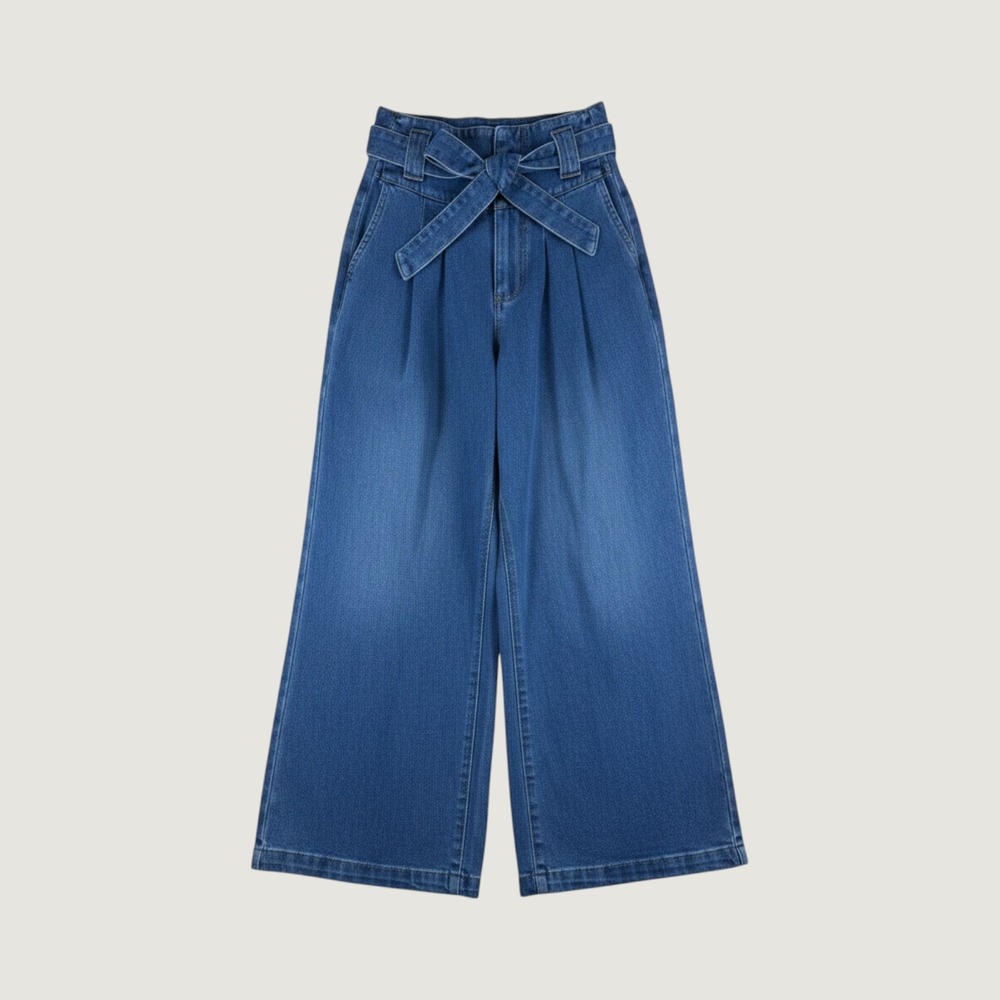 NWT Cider Wide Leg Jeans Paperbag‎ Waist Belted Denim Women's XS